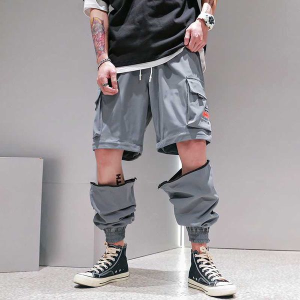 

2021 summer hip hop joggers men black harem pants multi-pocket man sweatpants streetwear casual mens detachable overalls pants