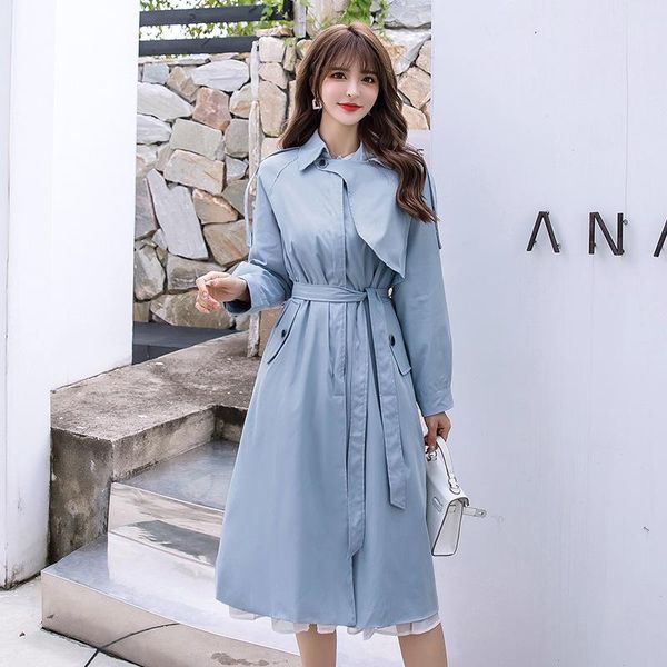 

2021 women white color outwear vintage turn-down collar warm trench with belt women office wide-waisted long trench, Tan;black