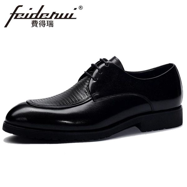

natural genuine leather men's derby oxfords pointed toe laces man wedding party flats formal dress handmade shoes bql246, Black