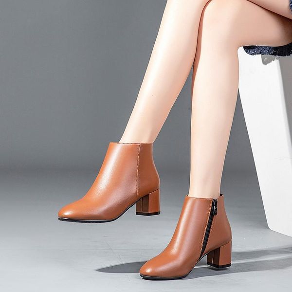 

boots ymechic black white ankle for women high block heel shoes plus size pu leather concise womens autumn winter booties 2021