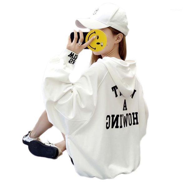 

autumn 2020 hoodies women elegant solid color loose hoody ladies lantern long sleeve letter print pullover streetwear1, Black