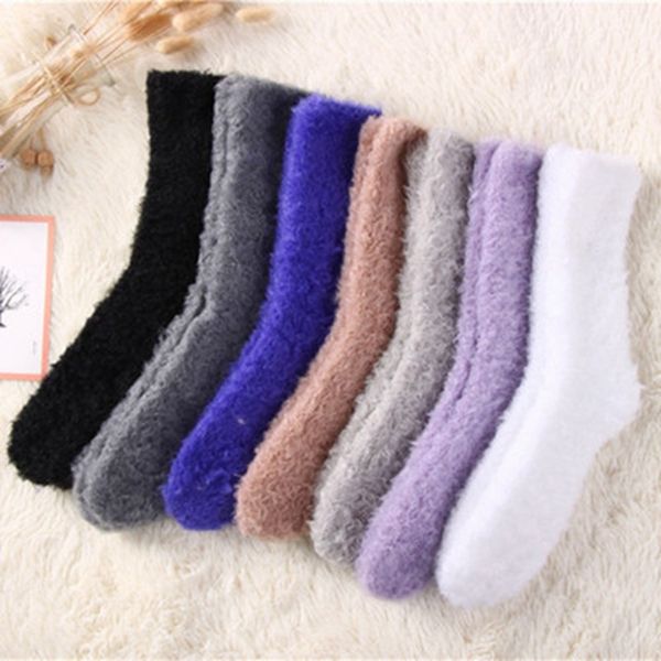 

women plush ffy cozy winter fuzzy bed floor soft warm thick socks, Black;white