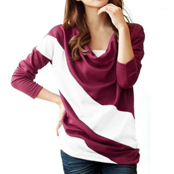

wholesale- new autumn women long sleeve color patchwork ruffled collar hoodies sweatshirt office ladies slim shirt streetwear1, Black