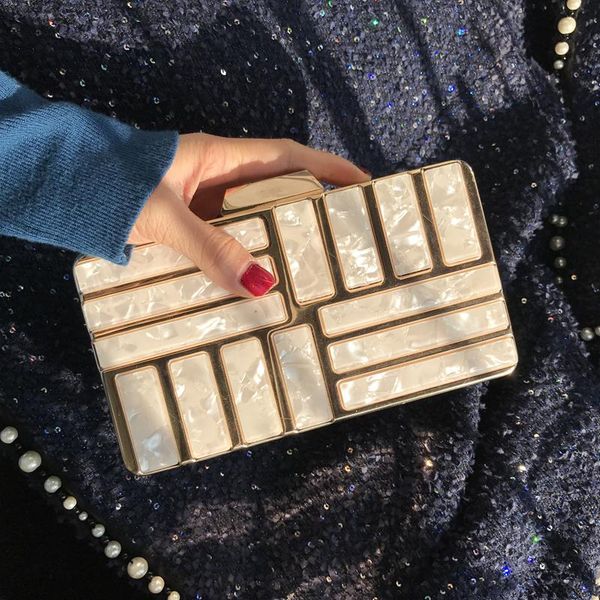

shoulder bags luxury fashion geometric pattern acrylic women's party evening bag clutch chain purse female handbag flap