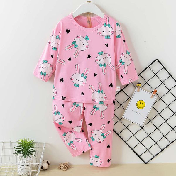 

set korean children's underwear 2021 new home cloth ice cotton long sve pajamas, Blue;red