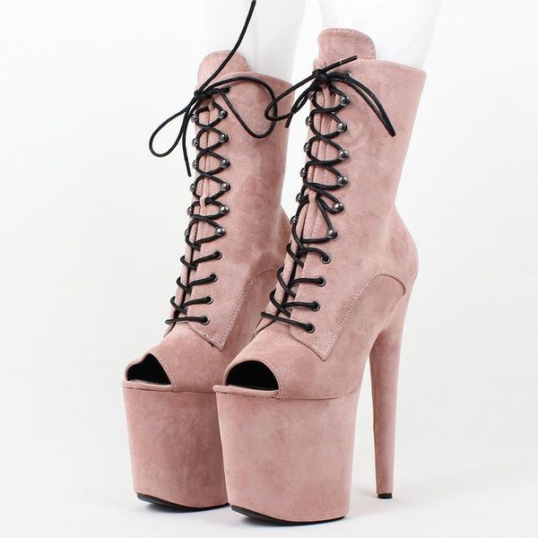 

20cm peep toe high heels platform shoes women flock lace up short boots woman thin heels ankle boots custom color shoes wb14781, Black
