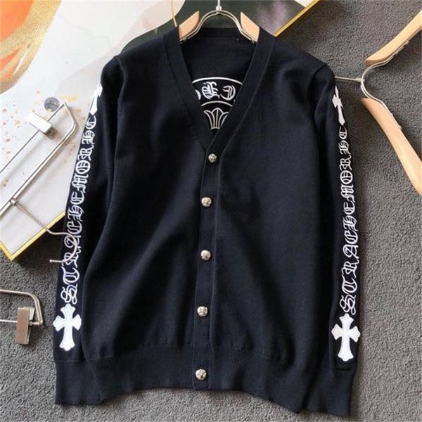 

autumn winter 20 new fashion crosin ch slim sanskrit embroidery cross leather letter casual  men's long sleeves, Black