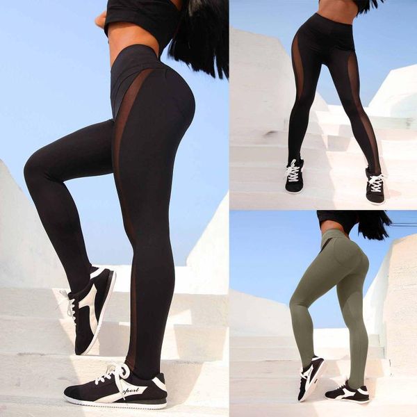 

yoga outfits women gauze splicing leggings sport fitness exercise to lift buttocks high waist tight sports suit pants, White;red