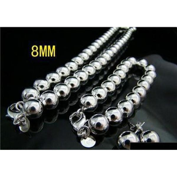 

wholesale - - retail 925 silver 8mm solid necklace+bracelet+earrings set s066 tzce5, Black