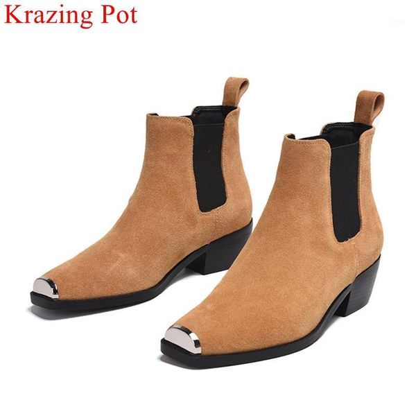 

2020 new cow suede square toe slip on comfortable ankle boots med heels western classic keep warm office lady winter shoes l371, Black
