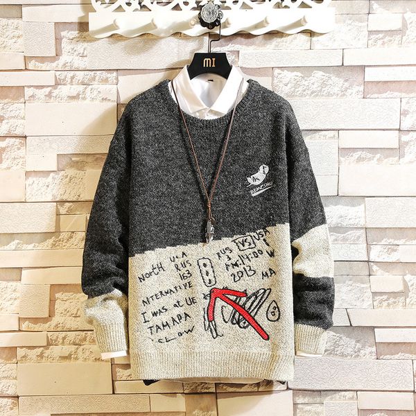 

2021 new fashion classic o-neck vintage korean sweater men's oversized pull plus size -5xl long sleeves pullover for spring winter 7xj, White;black