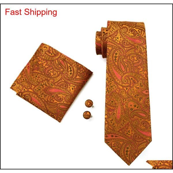 

silk orange paisely tie set pocket square cufflinks jacquard woven formal business tie work meetin qylqtk queen66, Black;blue