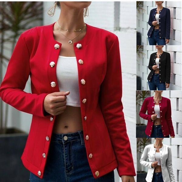 

2020 explosion models fashion long-sleeved solid color double-breasted small suit jacket female1, Black;brown