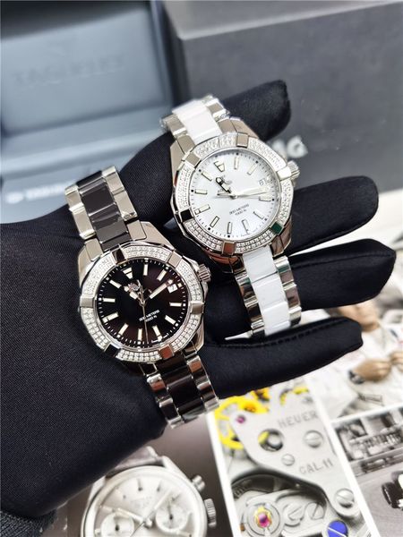 

2021 new ladies quartz watch diameter 35mm swiss eta quartz movement ceramic dial 316 fine steel watch strap sapphire mirror waterproof dept, Slivery;brown