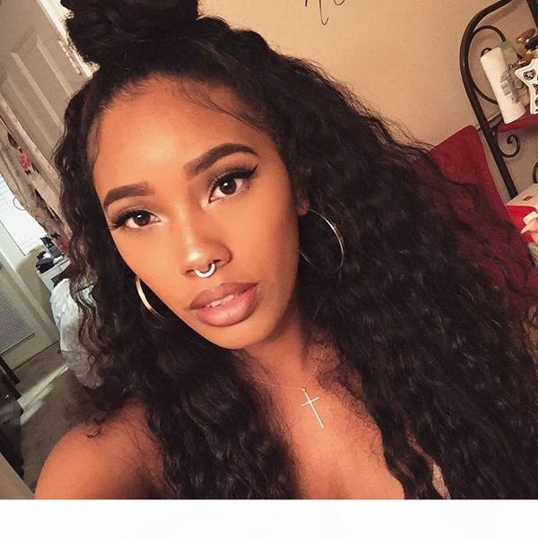 

brazilian virgin hair full lace human hair wigs glueless full lace wigs deep curly lace front wig side part for black women, Black;brown