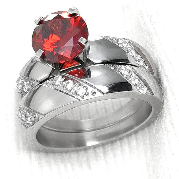 

r297 red stone r298 size 5-10 hers women's stainless steel wedding engagement ring, Silver
