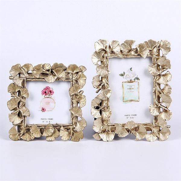 1pc Vintage Golden Ginkgo Leaf Resin Photo Frame Home Retro Decor Artigianato Regalo di nozze 4/6 pollici 201211