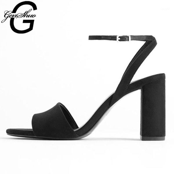 

genshuo strappy black heels women sandals party ankle strap thick heels women shoes summer female sandalias mujer size 401