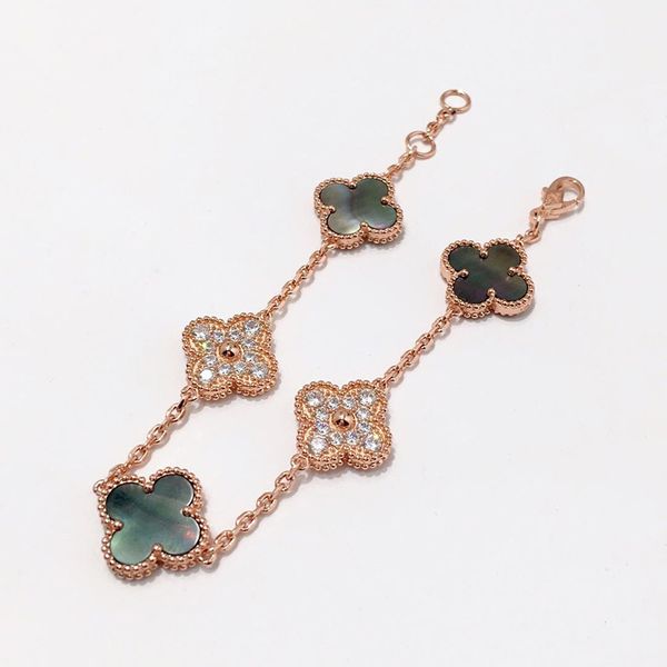 

fashion-material flower with five flower nature agate pendant bracelet with rhombus clasp for women wedding gift jewelry ps6346, Black