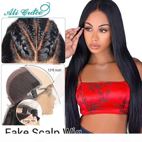 

ali grace fake scalp wig straight lace front human hair wigs for black women invisible knots premade fake scalp lace front wigs