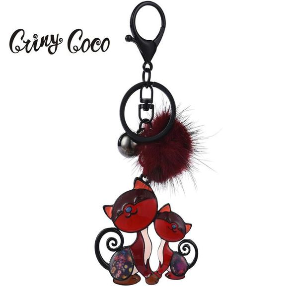 

2020 new design lovely cartoon cat pendant fluffy fur ball keychain soft pompom animal pet keychain women key ring keyring gifts, Silver