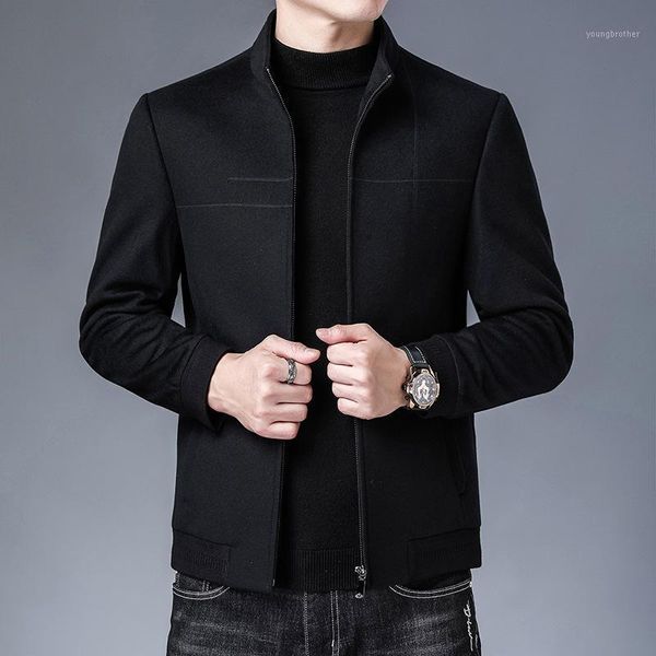 

men's wool & blends yashte 2021 winter men's casual coat thickening stand collar woolen factory1, Black