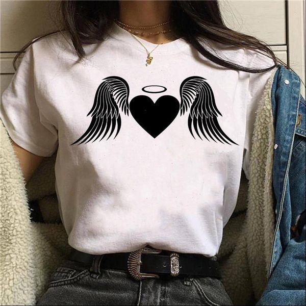 

fashion lovely wings printed women t shirts loves casual female t shirts short sleeve woman tees shirts funny t, White