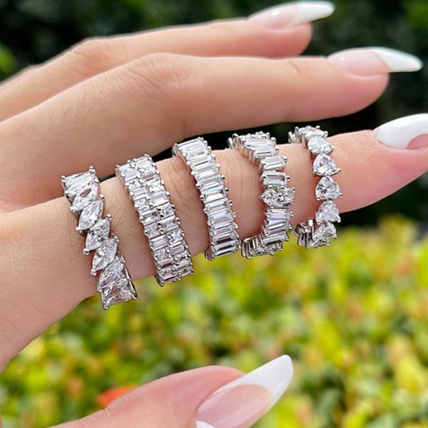 

luxury wedding bride rings real 925 sterling silver ring 5a cubic zirconia size 5-10 for women white cz heart square oval designer jewelry e, Slivery;golden