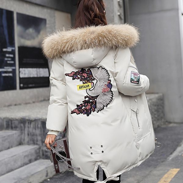 

ins douyin вниз хлопка куртка женщин средней длины с капюшоном толстый и рыхлый корейской версии harajuku студента вышивки чистой красной, Black