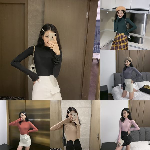 

half high collar modal bottomed women's autumn t-shirt all over the fashion korean long sleeve slim t-shirt girl m5c3j, White