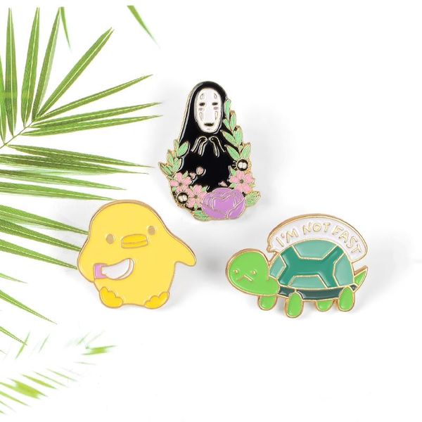 

pins, brooches ghost mask man flowers chick tortoise enamel pin cartoon brooch animal badge clothing lapel buckle jewelry gift for friends, Gray