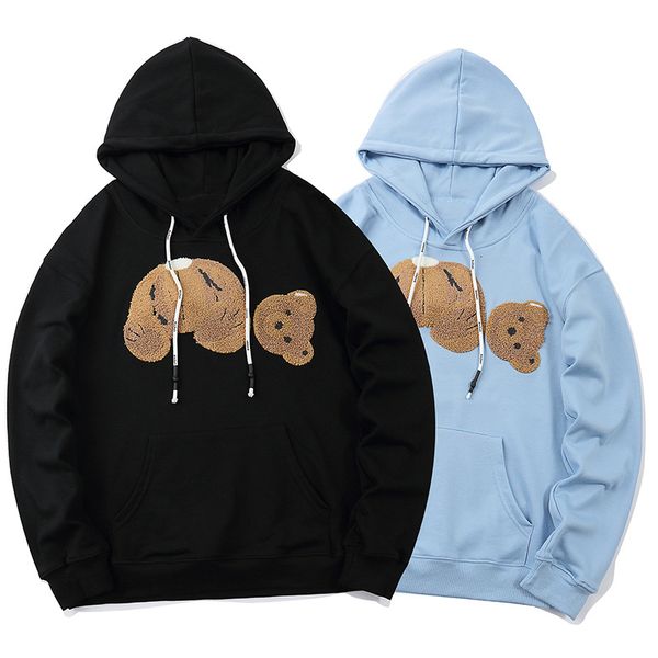 

4 color palms teddy bear lettered print hoodies men women wear oversized loose long sleeve shirt sweater hoodies m-2xl, Black