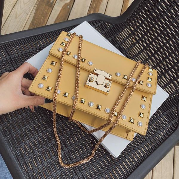

2020 summer fashion new flip square bag pu leather women's designer handbag rivet lock chain shoulder messenger bag