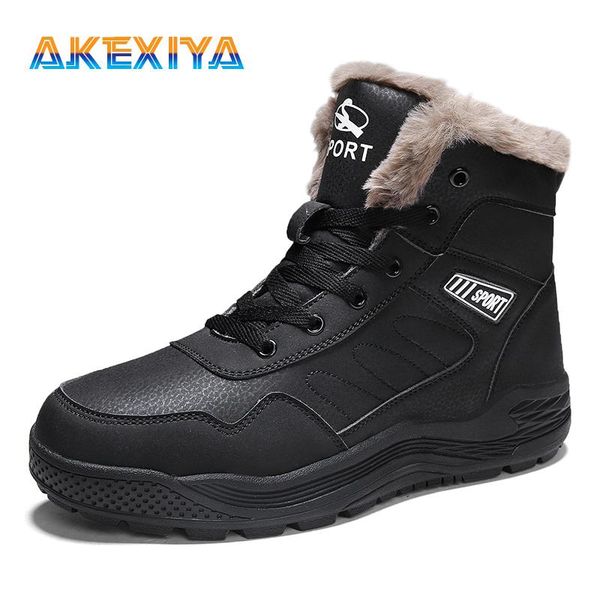 

classic men's winter boots thick plush warm men's snow boots outdoor waterproof men ankle winter hombres botas, Black