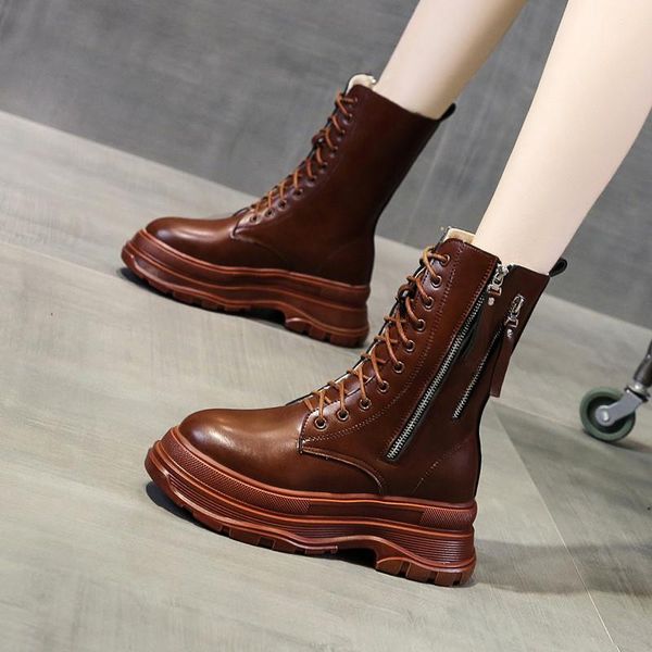 

boots 2021 winter fashion women british style black wedges high heels platform punk motorcycle ankle shoes 35-40