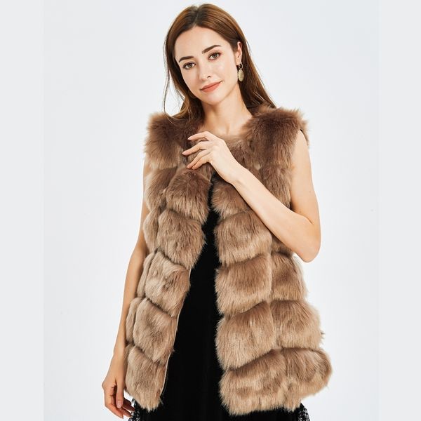 

cp factory artifical women autumn winter fox coat middle long waistcoat female faux fur vest cp01 y200109, Black