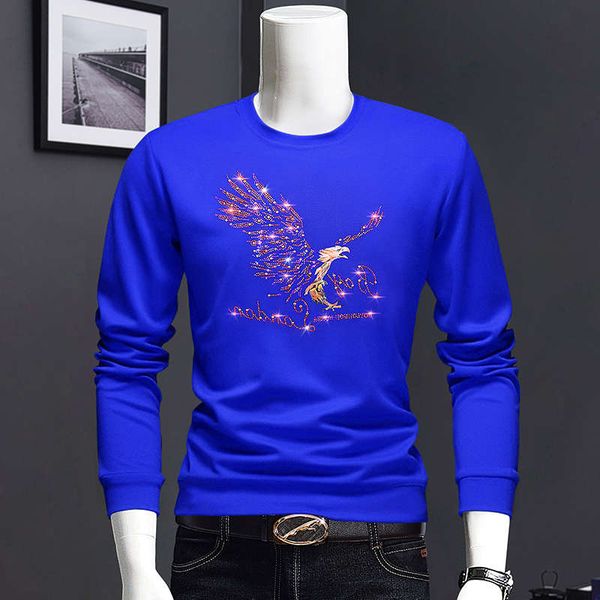 

5e3swq1qautumn 1men's sweater bottoming shirt drill 3d drawing eagle trend fashion round neck large size menvip, Black