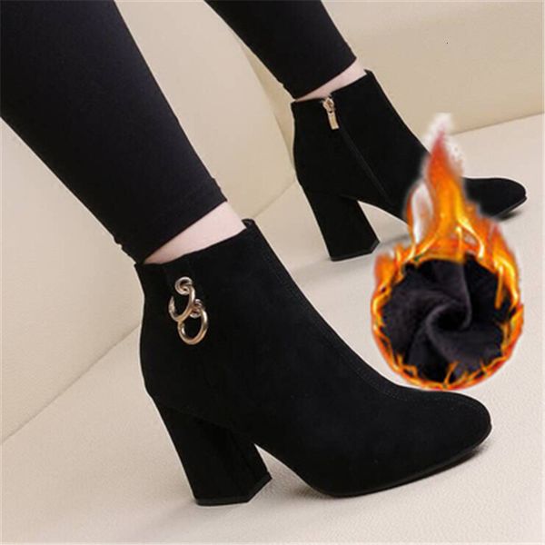 

warm 2021 new retro female winter velvet vintage boots side high women's shoes big 34-43 8itp, Black