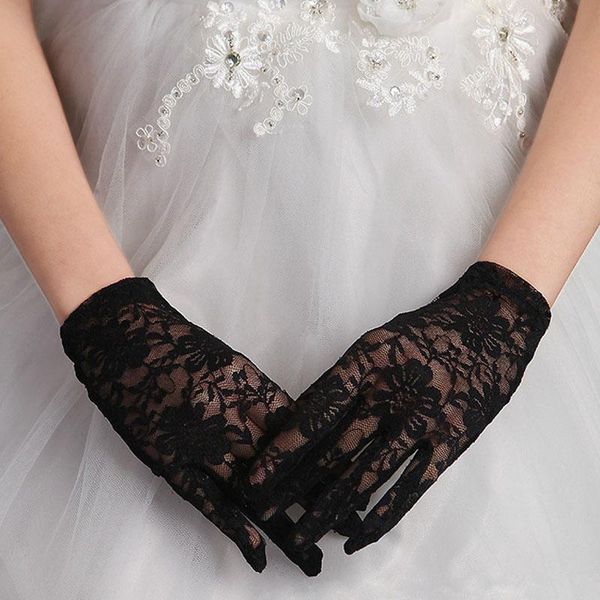 

pink black ivory white wedding floral lace gloves full finger wrist length solid color bridal party gloves women outdoor mitten h sqcefm