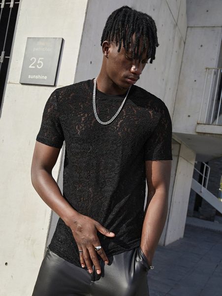 

men solid floral lace c7e9#, White;black