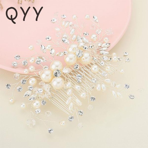 

qyy мода 2019 ювелирных изделия цветочного кристалла люкс для волос расческа свадебных аксессуаров для волос pearls австрийских свадебных во, Silver