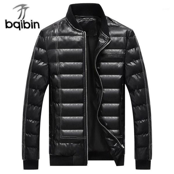 

2018 new pu leather stand collas parkas men's thick slim solid color 90% white duck down men's casual brand coat1, Black