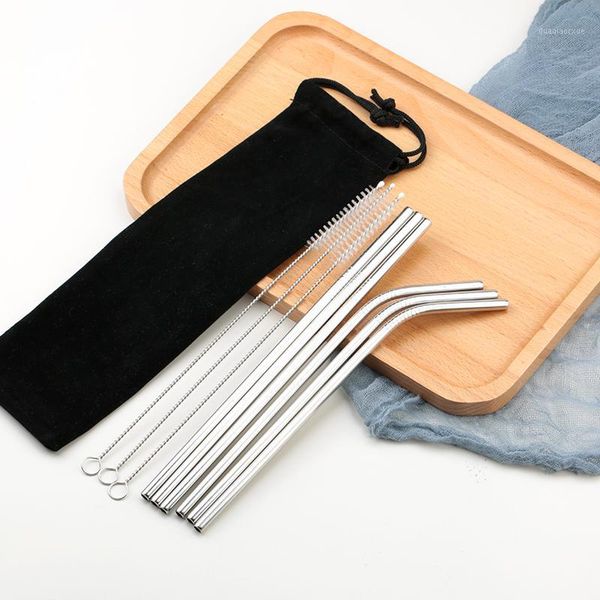 

drinking straws 6pcs reusable stainless steel straw 304 bent straight metal with cleaning brush for barware accessories1