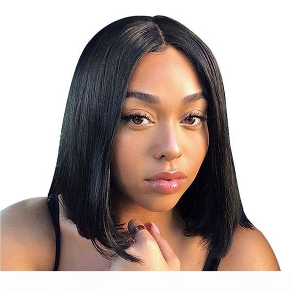 

brazilian short human hair lace front wigs with baby hair pre plucked brazilian straight human hair bob lace front wigs for black women, Black;brown