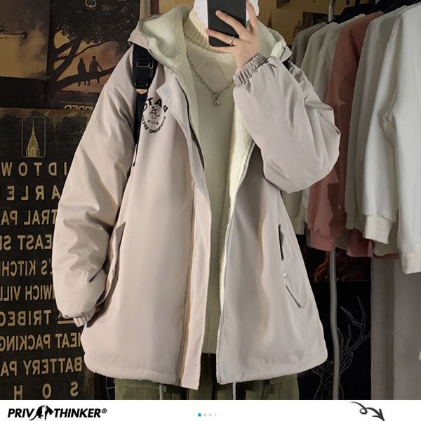 

2021 new privathinker men's casual oversize warm winter new hooded coats man thicken hip hop streetwear jackets zqc7, Black;brown