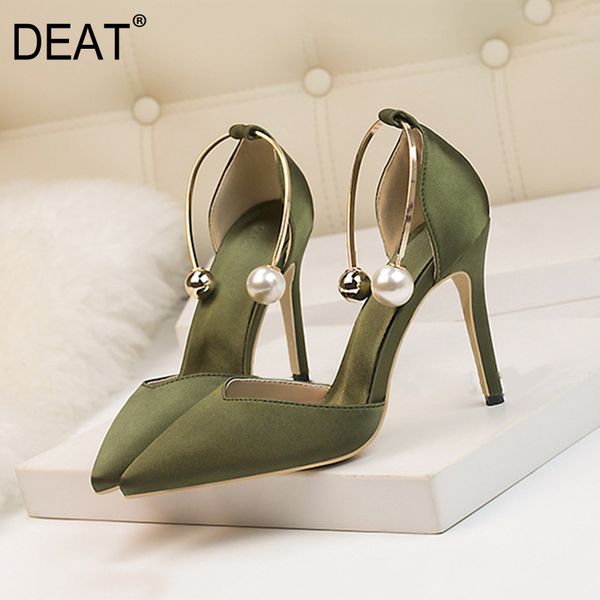 

deat] 2020 pointed toe shallow silk pears metal ring nightclub style single thin heels shoes women new spring autumn lj200928, Black