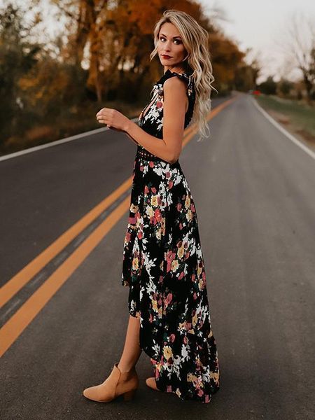 

new fashion women boho party evening beach dresses long maxi dress sundress drop shipping good quality, Black;gray
