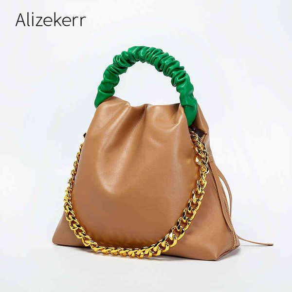 

evening bags fashion panelled pleated handle hobo bags women large capacity metal chain purse and handbags luxury designer 220315