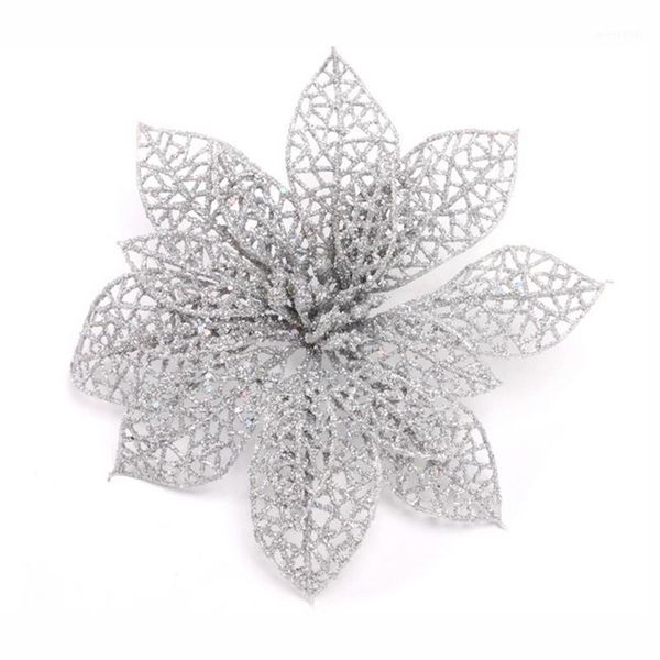 

glitter hollow christmas artificial flowers adornment silver1