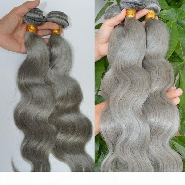 

silver grey hair bundles body wave virgin brazilian hair wefts extensions gray human hair weaving wefts, Black